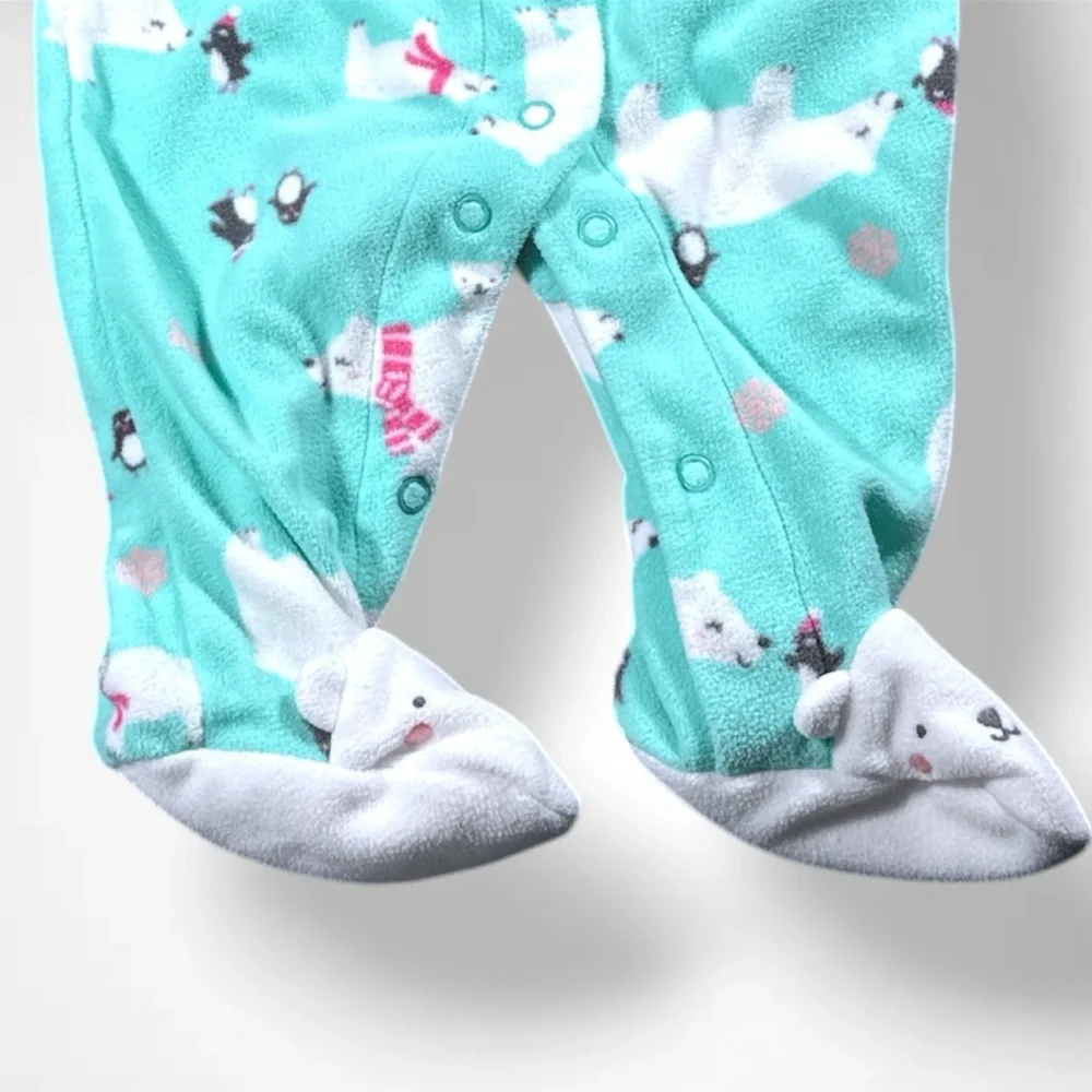 4/$20 Turquoise Fleece Polar Bear Sleeper - Picture 3 of 4